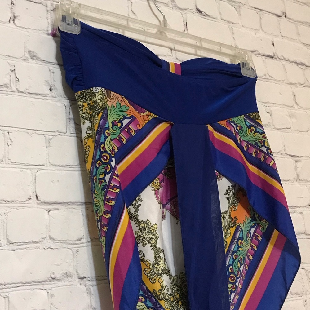 Blue Strapless Scarf Top - Picture 5 of 8